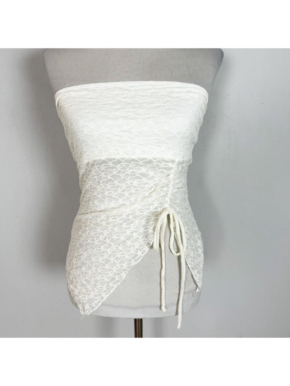 NEW Women's Ivory Sheer‎ Lace Tube Tank Top Strapless Boho Cottage Size Medium